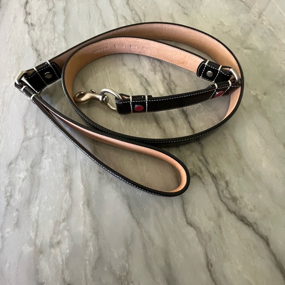 RARE! Coach Large Vintage Dog Leash Black Patent Leather with Red Grommets - Picture 9 of 10
